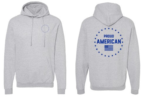 Proud American Front & Back BLUE TEXT Hoodies